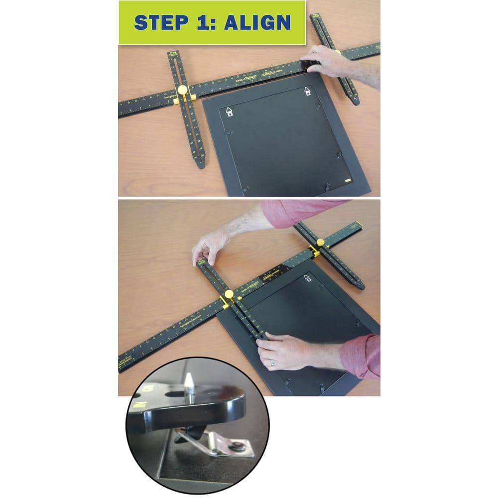 Black Adjustable Picture Hanging Tool with Built-in Level, 38 inch