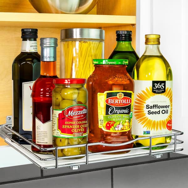 LYNK PROFESSIONAL 12-1/4 in. Wide Silver Chrome Slide Out Spice Rack Pull Out Cabinet Organizer