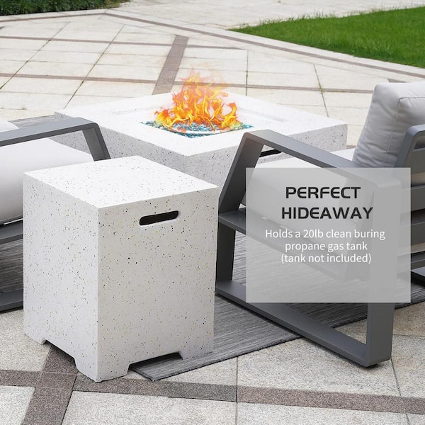 Tenleaf White 16 in.Square Concrete Propane Tank Cover Tank Hideaway Table for Fire Pit