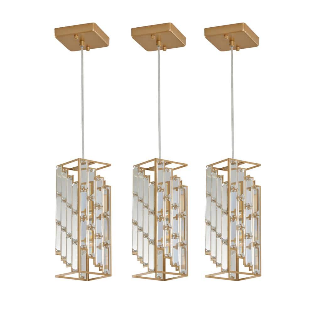 3 Pcs 1-Light Crystal Pendant Adjustable Hanging Ceiling Chandelier, Golden Finish, E26, No Bulbs Included price history on PriceWatchPro