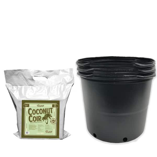 Viagrow 7 Gal. Plastic Nursery Trade Pots with Coconut Coir Growing Media (3-Pack)
