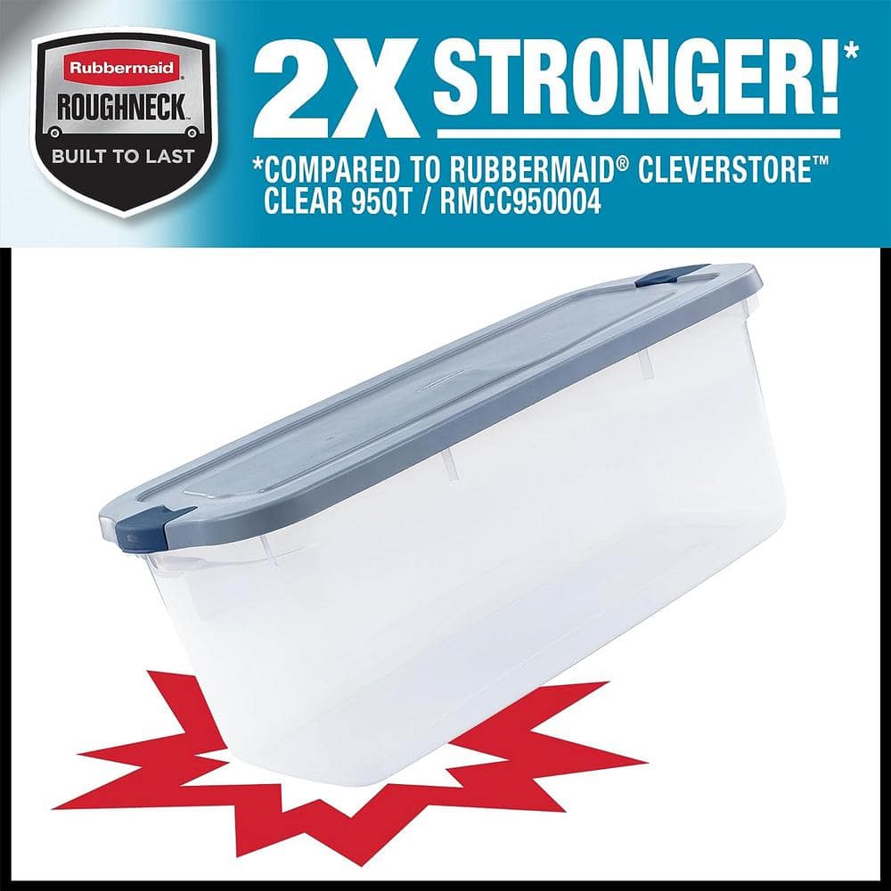 Clear 95 Qt Plastic Storage Bins with Gray Lids, Set of 4