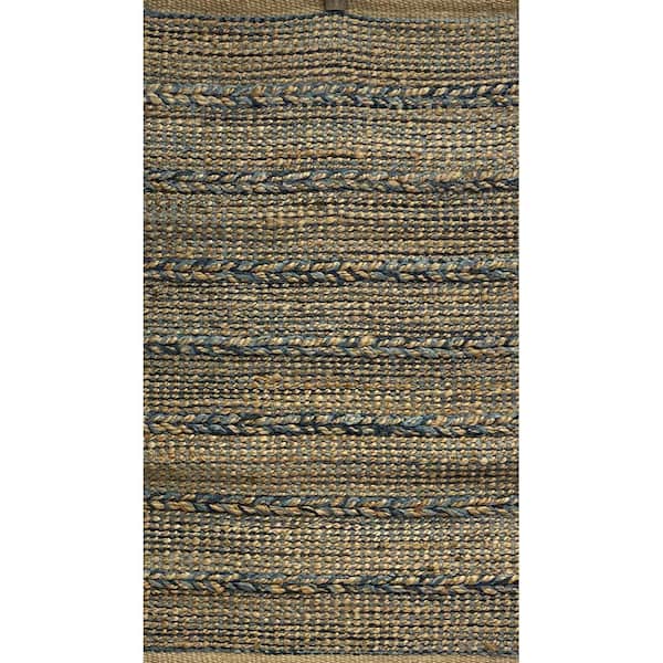 Lr Home Woven Blue 5 Ft X 7, Jute Rug Without Backing Stones