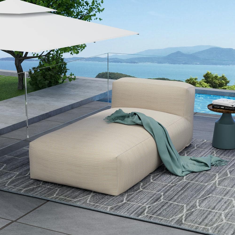 Patio Reclining Lounger with Thick Cushion, Olefin Outdoor Lounge Chair for Balcony, Backyard, Light Orange