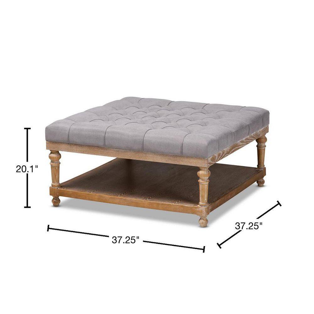 Gray Linen Tufted Cocktail Ottoman with Storage Shelf