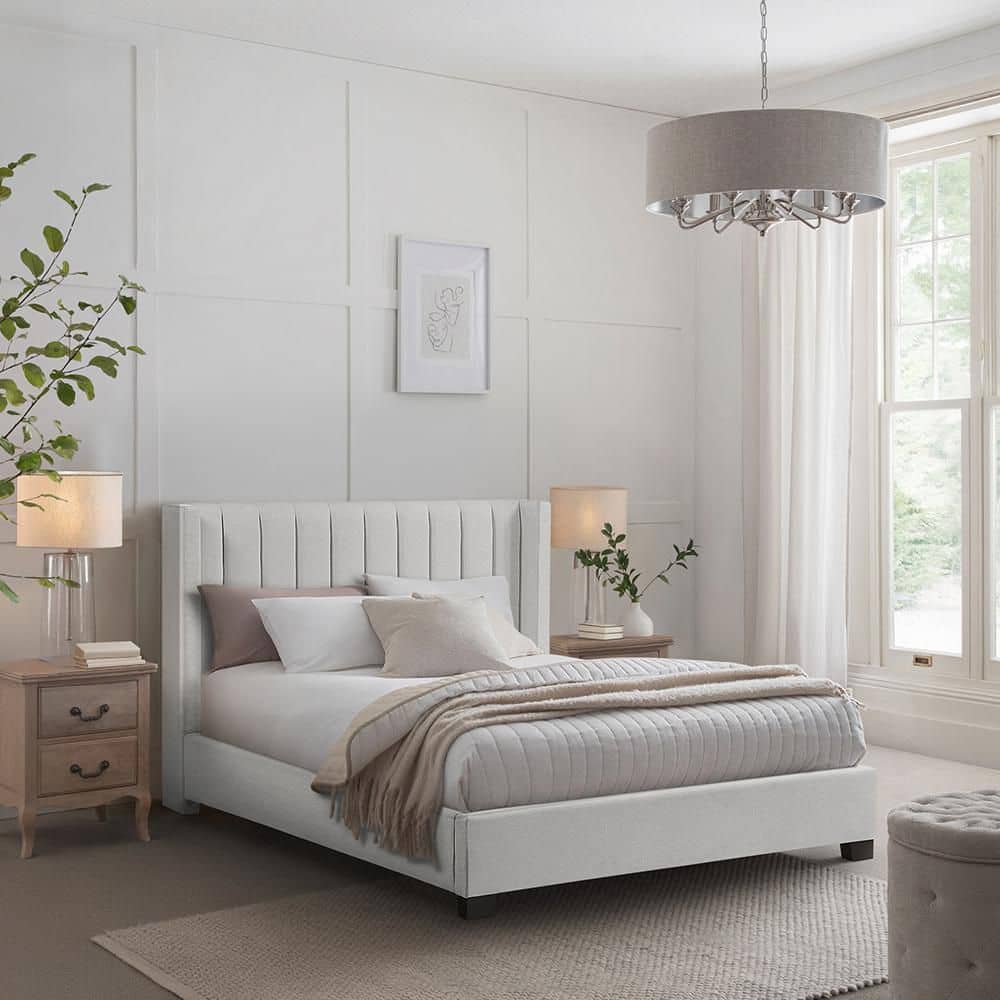 Lazzara Teague Beige Wood Frame Queen Panel Bed in a Box 2399-1