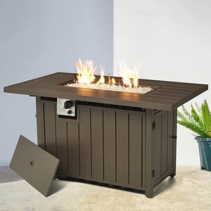 48 in. W x 26.25 in. H 30000-BTU Outdoor Tan Aluminum Propane Fire Pit Table with Cover