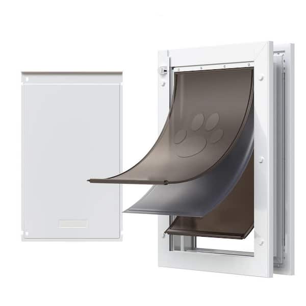 Large Pet Door with Three Magnetic Flaps and Durable Metal Frame, Simple Installation, White, Weather-Resistant
