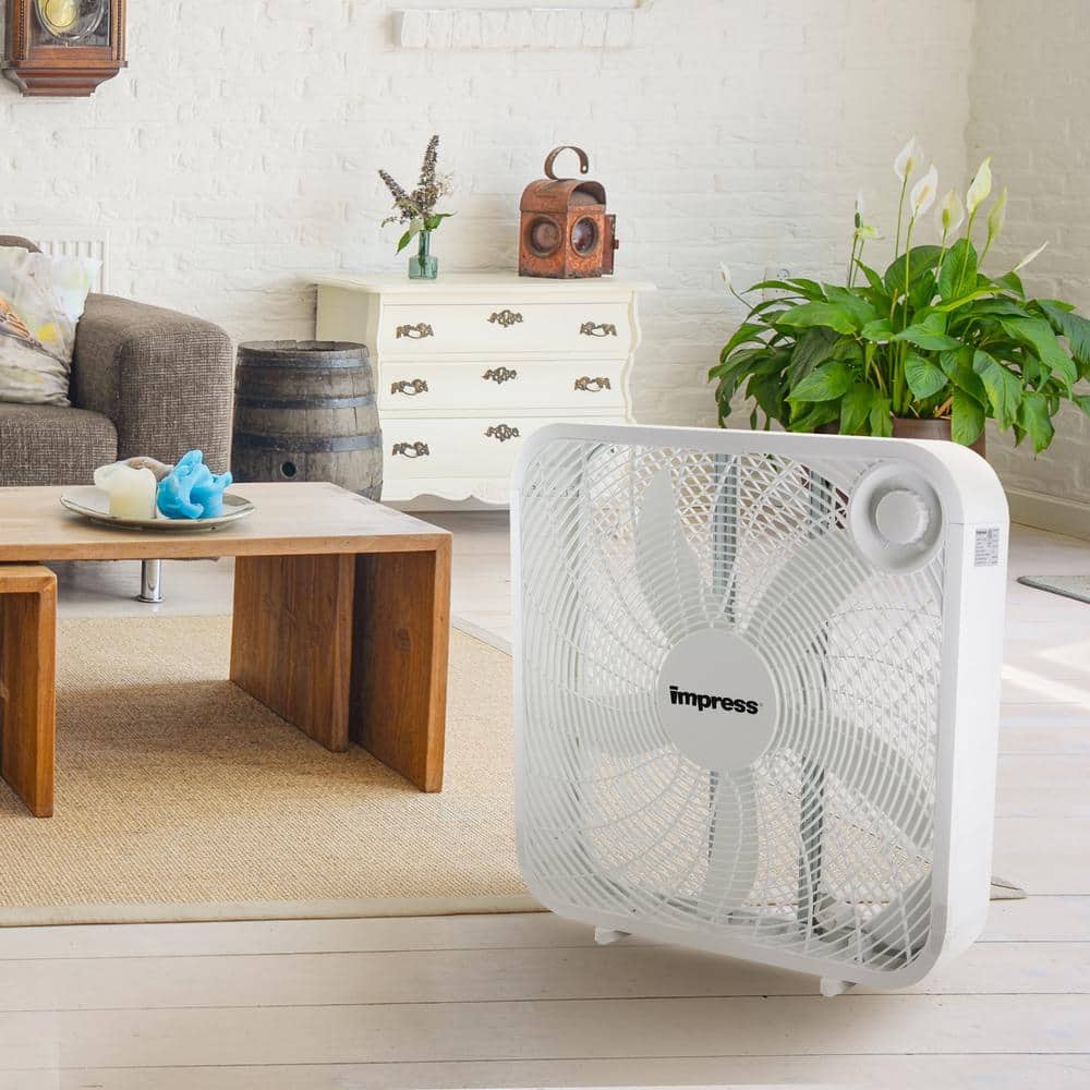20-inch White Plastic 3-Speed Box Fan for Indoor/Outdoor Use