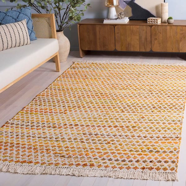 Montauk 3 ft. x 5 ft. Yellow/Ivory Striped Geometric Fringe Area Rug