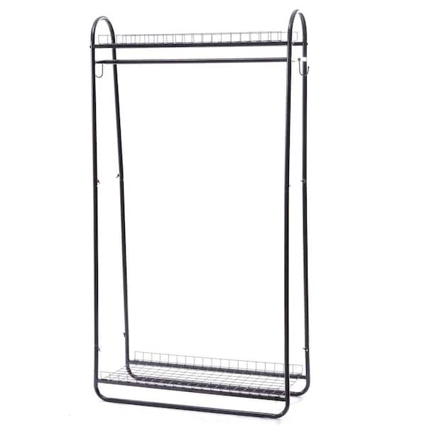 YIYIBYUS Black Carbon Steel Clothes Rack 2-Tire Shelves Garment Organizer 33.46 in. D x 13.78 in. W x 64.96 in. H
