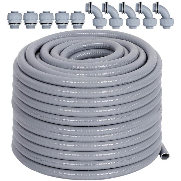 Vrbgify 3/4 in. x 100 ft. Electric Non-Metallic Flexible Liquid Tight Conduit with 5 Straight and Five 90° Connector Fittings