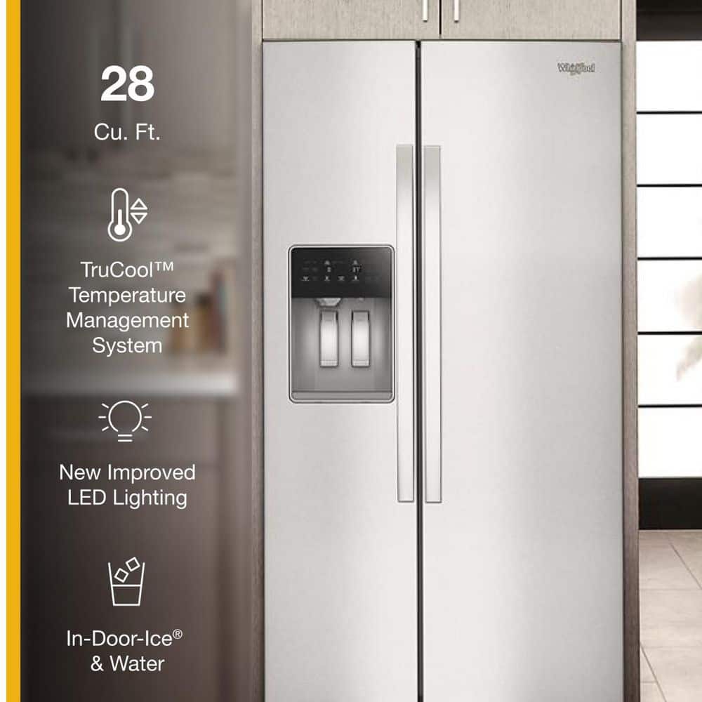 Whirlpool, Full-Depth Side-by-Side Refrigerator, Exterior Ice and Water Dispenser 28.41 cu ft WRSF5536RZ on Fridge.com