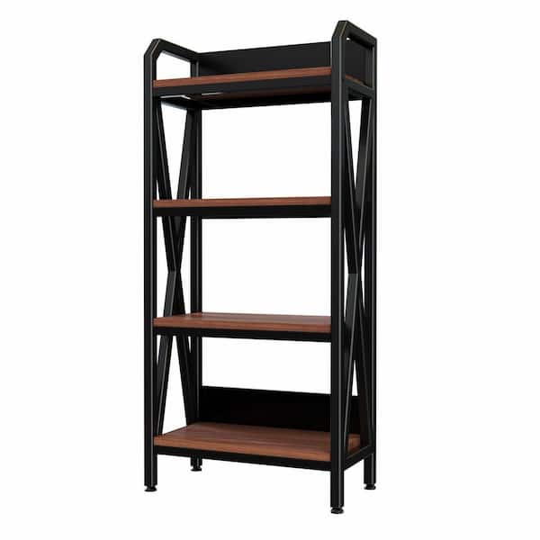 Tahanbath 25.6 in. L 4-Level Bakers Rack - Metal/Wooden Storage for Kitchen/Garage/Pantry in Black