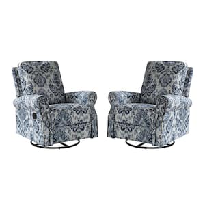 Orlando Traditonal Manual Livingroom Glider Rocker Nursery Recliner with Swivel Base and Nailhead Trim Set of 2 - Damask