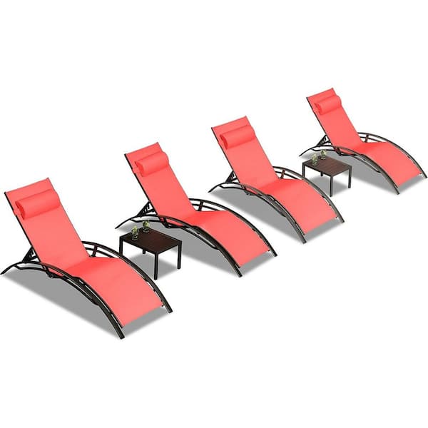 PURPLE LEAF Patio Aluminum Outdoor Chaise Lounge Set Beach Pool Sunbathing Lawn Lounger Chair Side Table Included (Set of 4)