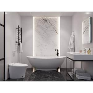 Ala Series 74 in. x 34 in. Flat Bottom Solid Surface Freestanding Soaking Bathtub with Center Drain in Matte White