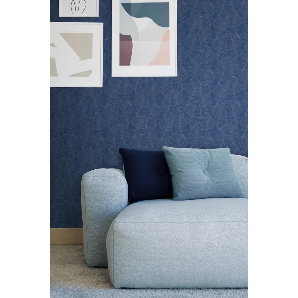 Blue and Silver Non-Pasted Removable Leaf Wallpaper Roll