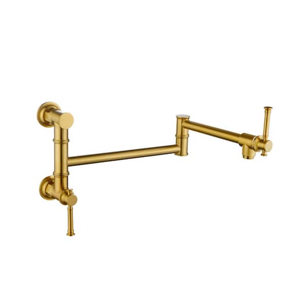 Lukvuzo Modern Wall Mount Pot Filler Faucet in Brushed Gold with 2-Attachment Swing Arm
