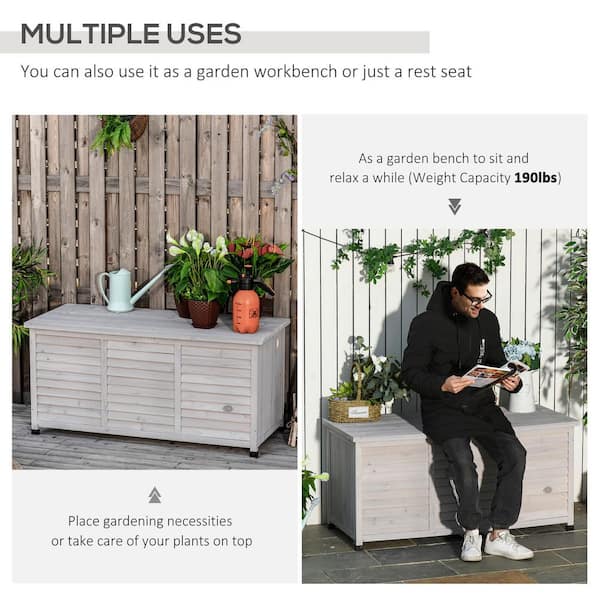 75 Gal. Grey Wooden Deck Box-Outdoor Storage Container with