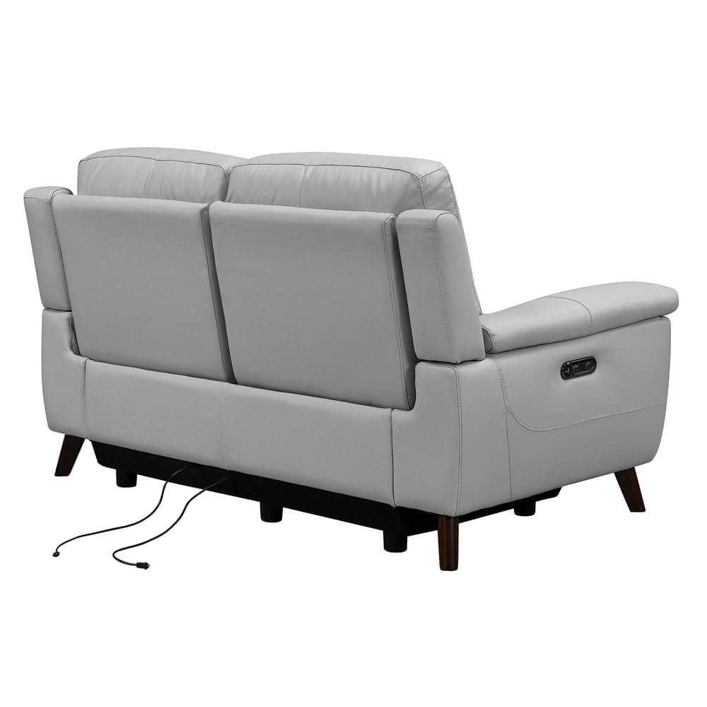 Contemporary Gray Top Grain Leather Power Reclining Loveseat with USB