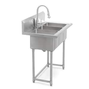 38 in. W x 24 in. D Freestanding Stainless Steel 3-Compartment Commercial Laundry/Utility Sink with Faucet and Drain