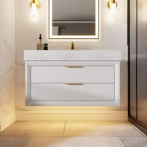 Solidoak 36 in. W x 20.9 in. D x 21.3 in. H Single Sink Bath Vanity in White with White Cultured Marble Top