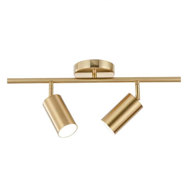 Mid-Century Modern 2-Light Brushed Brass Adjustable Indoor Ceiling Track Lighting for Kitchen Island