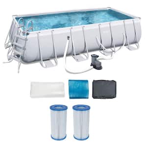 18 ft. x 9 ft. Rectangle 48 in. Metal Frame Above Ground Pool Set with Ladder, Pump and Cartridges (2-Pack)