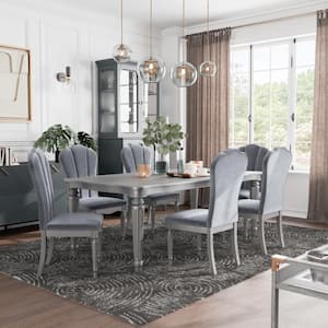 Seabliss 7-Piece Glam Rectangle Silver Wood Top Dining Room Set Seats 6