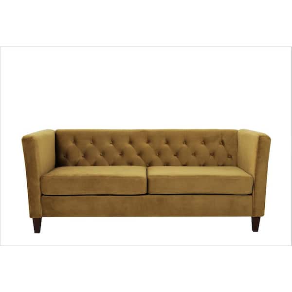 US Pride Furniture Leeanna 73.3''W Flared Arm Velvet Straight Sofa in Yellow