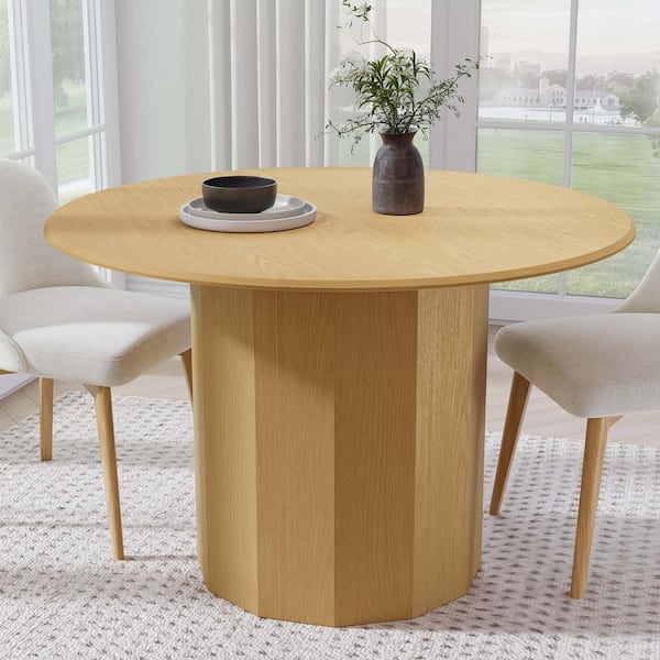 Round Oak Wood 46 in. Column Base Dining Table Seats 4
