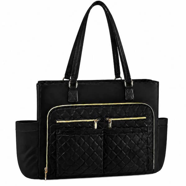 Black Lunch Bag and Laptop Tote with 14 Pockets, 15.6 in Padded Laptop Sleeve, Insulated Compartment