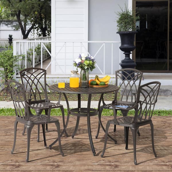 Antique Bronze 5-Piece Cast Aluminum Bistro Patio Conversation Set