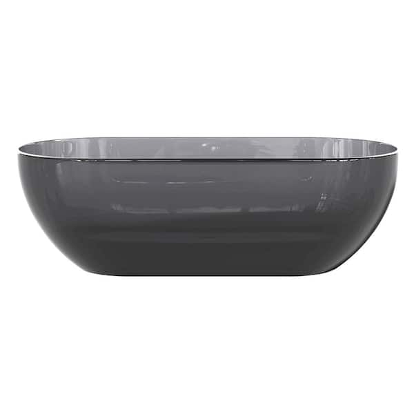 VANITYFUS 69 in. x 29.5 in. Stone Resin Flatbottom Solid Surface Non-Slip Freestanding Soaking Bathtub in Transparent grey