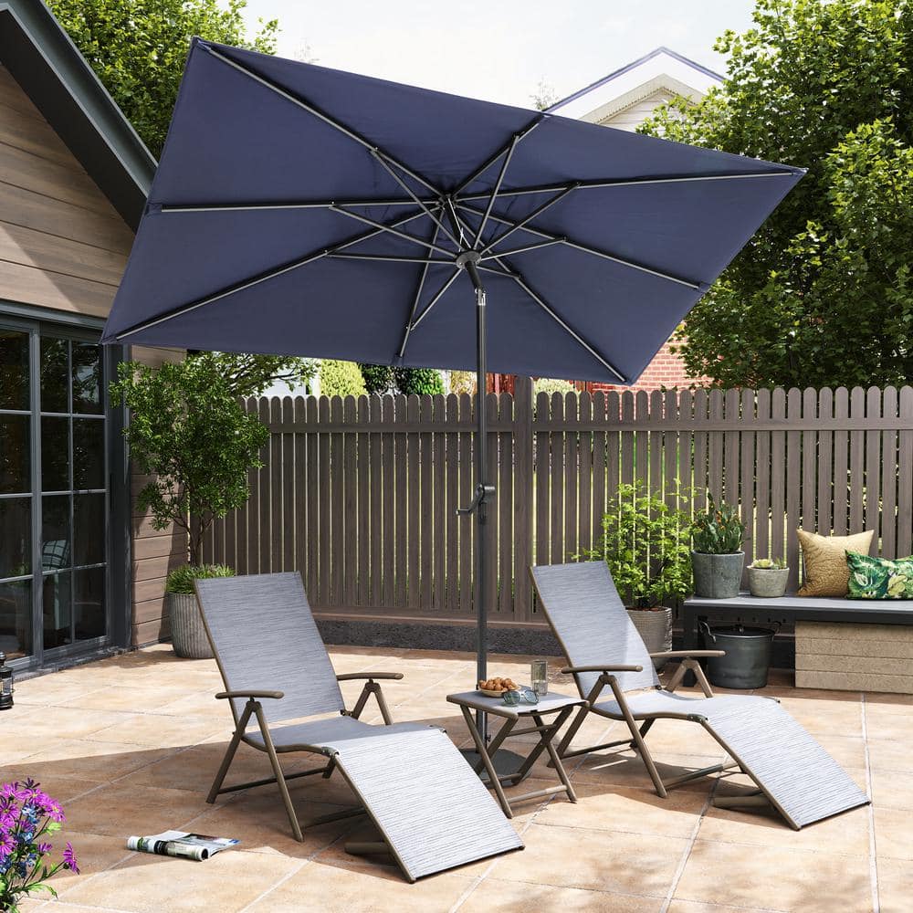 Navy Blue Rectangular Aluminum Patio Umbrella with Crank and Tilt