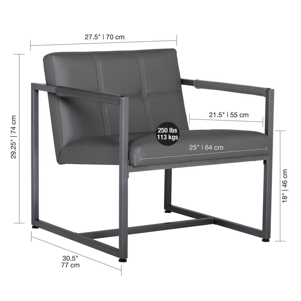 Gray Leather and Metal Mid-Century Modern Accent Chair