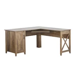 Oxford 59 in. L-Shaped Rustic Oak Wood Desk with Cabinet