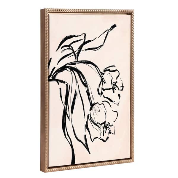 Kate and Laurel Modern Black Floral Sketch Framed Canvas Wall Art 1-Piece Gold Framed Canvas Art Print, 18 in. x 24 in.