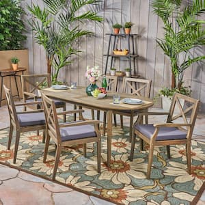 Pines Grey 7-Piece Wood Outdoor Dining Set with Dark Grey Cushions