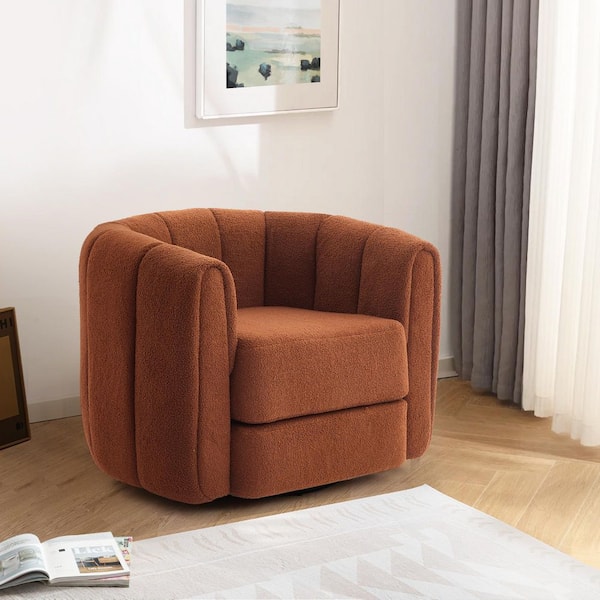 Harper & Bright Designs Brown Teddy Fleece Pumpkin-Shaped 360° Swivel Accent Barrel Arm Chair