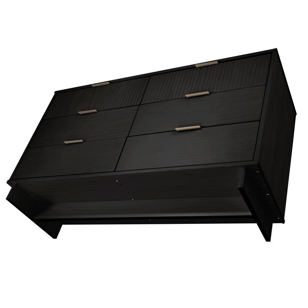 Granville Glam 6-Drawer Vertical Dresser in Black with Ribbed Detail
