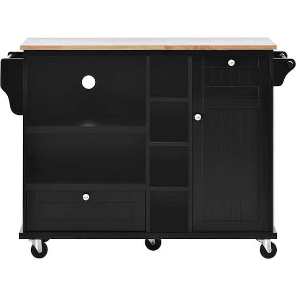 50.8 in. Black Kitchen Island Cart with Storage and 2Locking