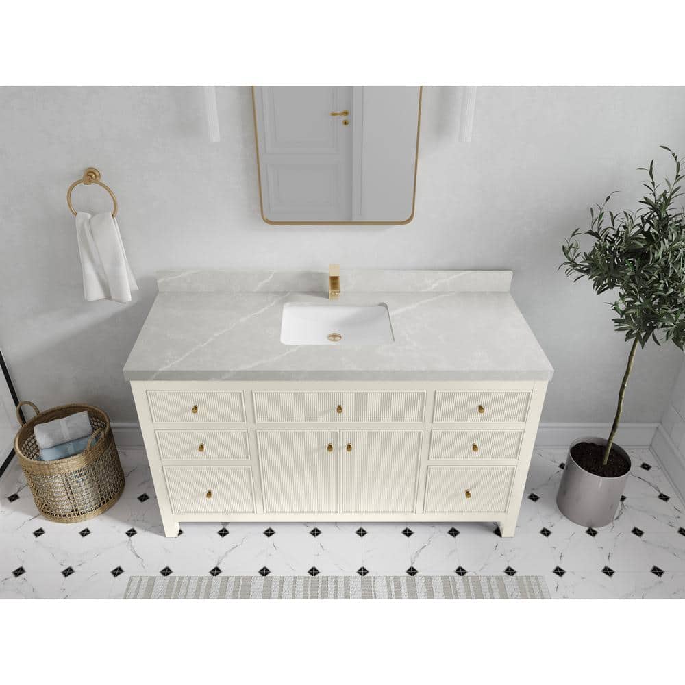 Sonoma 60" Alabaster Bathroom Vanity with Pearl Gray Top