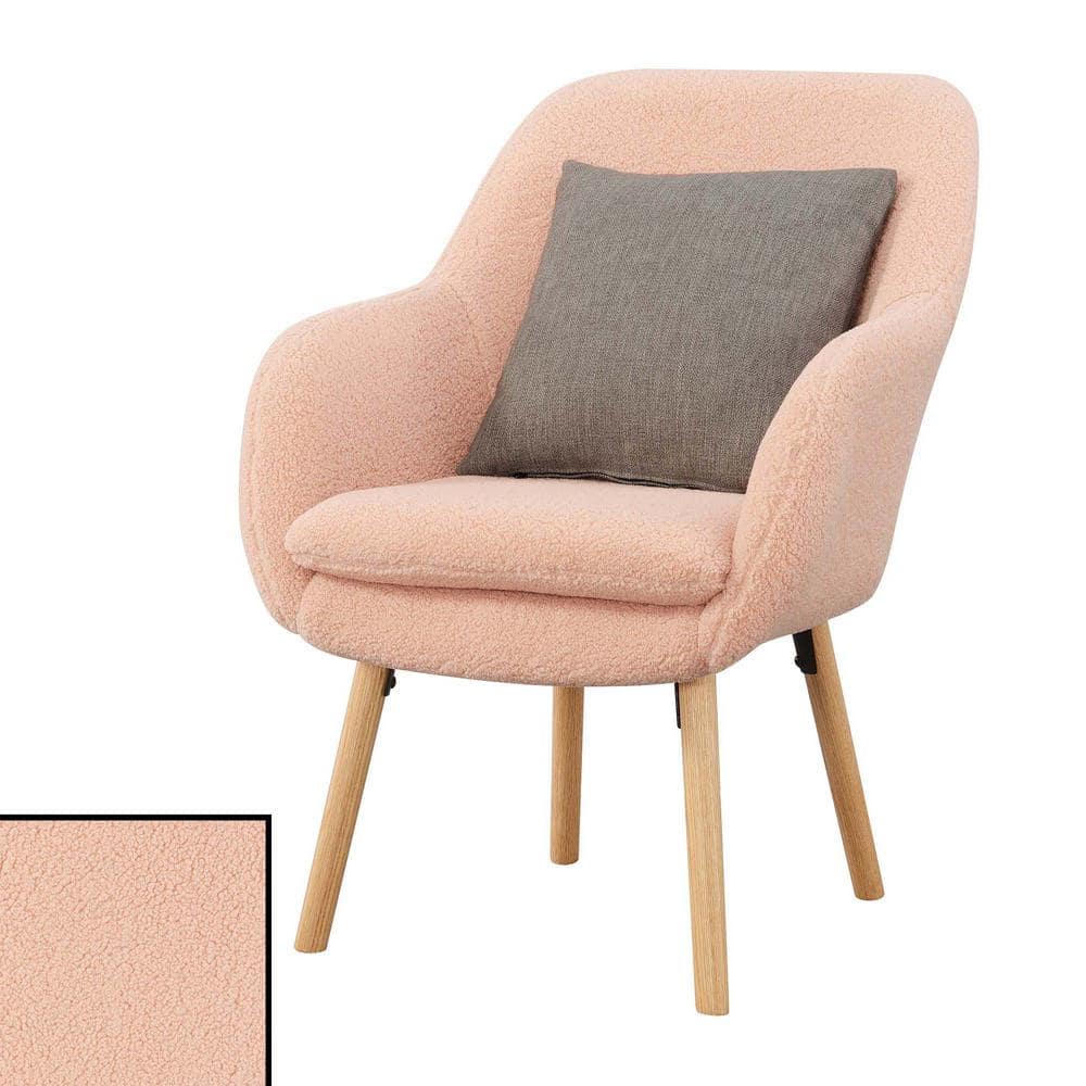 Blush Velvet Wingback Transitional Accent Chair with Wood Legs