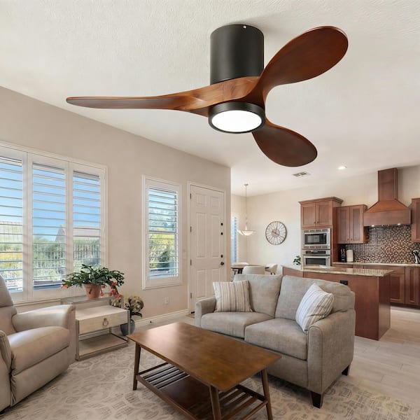 42 in. Black 3-Wood Blades Flush Mount Standard Ceiling Fan with Full Spectrum LED Light and Remote Included