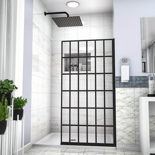 EPOWP 34 in. W x 72 in. H Sliding Semi Frameless Tub Door in Matte Black