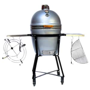 18 in. Large Infinity X2 Kamado Charcoal Grill in Silver with Domemobile, Grill Gripper and Ash Tool
