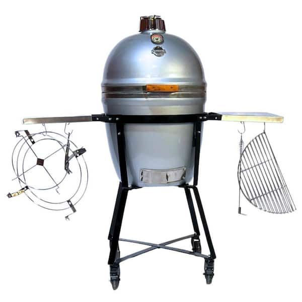 GRILL DOME 18 in. Large Infinity X2 Kamado Charcoal Grill in Silver with Domemobile, Grill Gripper and Ash Tool