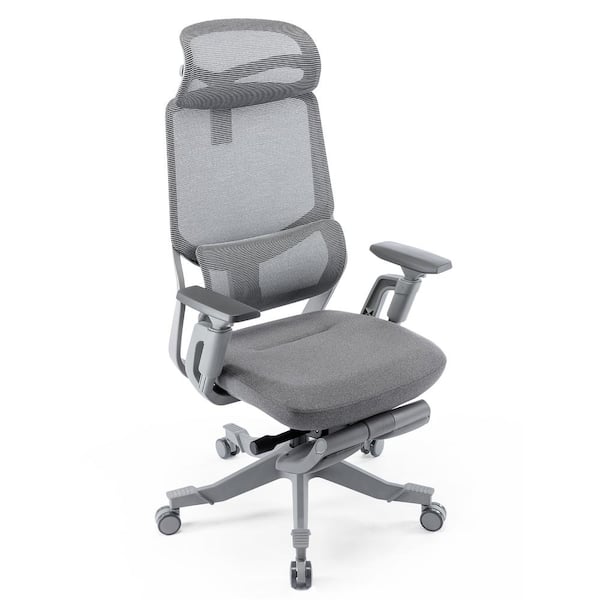 EazeeChairs Grey Upholstery Extra-Large Headrest Ergonomic Office Mesh Task  Footrest Chair with 3D Armrest Adjustable Seat Depth S5-ZKL-GNM3-FT - The  Home Depot